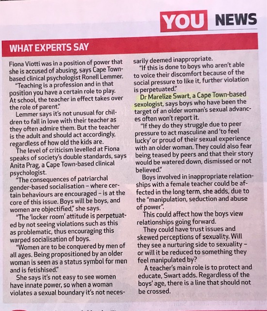 YOU magazine article featuring Dr Marelize Swart